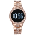 Waterproof rose gold digital LED watch with dual-row rhinestones for men and women - Rose Gold