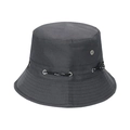 Detail of dark grey sun hat featuring silver metal eyelets and adjustable black drawstring - 58cm / Dark Gray