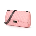 Borsa a tracolla rosa trapuntata in ecopelle lucida con catena e chiusura girevole - Piccolo / Stile Catena in Acciaio al Tungsteno / Rosa