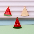 Mini watermelon charms in red and green enamel with golden finish for DIY jewelry - Style 37 KC Gold