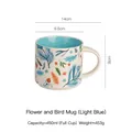 Nordic ceramic mug 450ml with light blue interior and painted floral patterns - Light Blue