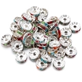 Silver plated wavy rhinestone spacers in various vibrant colors for DIY jewelry making - Silver + Colorful Zirconia / 50 Pcs/Pack, Outer Diameter 4mm