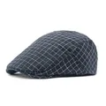 Classic dark blue checkered flat cap in cotton with a stylish vintage British design - Adjustable / Navy Blue