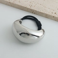 Modern silver metallic semi-circle hair tie with black high-elastic rubber band - Half Oval Silver Rope