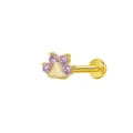 Golden paw print labret stud with purple zircons and flat back piercing jewelry - Gold Cat Paw (Purple Zirconia)(24042403-7)