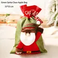 Green burlap Christmas gift bag with 3D Santa Claus and red drawstring, size 33x55 cm - Santa Claus Gift Bag (Large) / 33*55 cm