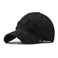 Cappellino da baseball in cotone nero invecchiato con fori vintage e design stile street - Regolabile / Nero Invecchiato