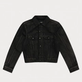Distressed black waxed denim jacket with silver cross buttons and flap pockets - S / Flash Black