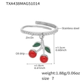 Stainless steel ring featuring a red enamel cherry charm and zircon accents - US 7 / Steel Color Cherry Ring