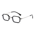 Retro-Sechseck-Sonnenbrille in Schwarz mit silbernen Metallbügeln und blauen Gläsern - Schwarz Silber Anti-Blaulicht