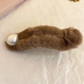Brown plush cloud hair claw clip with large pearl accent for autumn and winter - Brown Pearl (38#)
