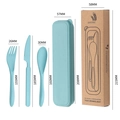 Blue wheat straw cutlery set including knife, fork and spoon with dimensions - Dark Green / With Kraft Box