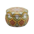 Drum-shaped metal tin with geometric patterns for aromatherapy candles and candy storage - D241-Yellow Brown Geometric