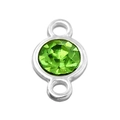 Silver jewelry connector with round emerald green crystal and double attachment loops - Light Green