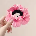Charming pink fabric flower hair scrunchie with elastic band for elegant hairstyles - Pink Hibiscus Scrunchie