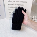 Schwarze Strickhandschuhe mit Touchscreen-Spitzen und warmem geripptem Windschutzbündchen - Touchscreen Ananasmuster Schwarz