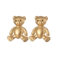 Boucles d'oreilles oursons texturées en acier doré 18 carats avec finition striée vintage - Ours Fileté Doré