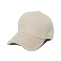 Women's off-white fuzzy baseball cap featuring a soft plush texture and classic curved brim - Beige