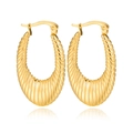 Pair of gold geometric U-shaped hoop earrings with textured stripe croissant pattern - Croissant Striped Style (C066)