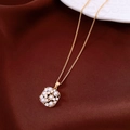 Detail of 18k gold plated pendant featuring elegant white pearls and sparkling crystals - Necklace-Gold-White-18K Gold Plated