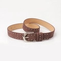 Brown suede leather belt with silver studs and D-ring buckle for vintage denim looks - Coffee