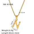 Detailed view of 18k gold plated letter N pendant necklace with dimensions and size specs - N(NB-N1048)