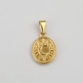Macro detail of oval gold celestial pendant with embossed sun and moon relief pattern - Gold-Oval Sun Moon