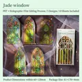 Jade Window PET stickers met holografische goudfolie en gotische glas-in-lood patronen - Smaragd Venster