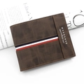 Cartera corta para hombre en cuero esmerilado marrón oscuro con detalle de cinta tricolor - Café Oscuro