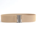 Women's khahi elastic waist belt with metallic interlocking buckle on white background - 5cm Wide / Beige with Black Buckle