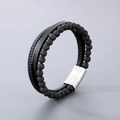 Handmade multilayer men's bracelet with black volcanic stone beads and silver magnetic clasp - Steel Color (KB180736-JR)
