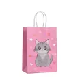 Pink cartoon cat paper gift bag with white twist handles and heart patterns, set of 12 - 407-2 Pink Pattern Cat Handbag