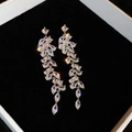Elegant gold drop earrings with marquise and pear-cut zircon tassels for women - 56# Silver Needle - Silver In Color.