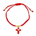 Handmade red braided rope bracelet with 18k gold plated enamel cross and zircon stone - Red