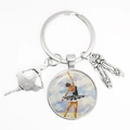 Silver ballet keychain with dancing girl glass pendant and metal tutu shoe charms - Style 11