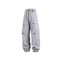 Pantalón cargo gris claro con pierna ancha, cintura elástica con cordón y bolsillos grandes - M / Gris claro