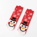 Festive red Christmas socks featuring a cute snowman face and white snowflake patterns - Red Snowman Face with Pom-pom