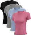 Nauwsluitende yoga-t-shirts in vier kleuren van sneldrogende stof met platte naden - S / Roze