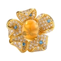 S925 sterling silver flower ring with orange gemstone and gold plating finish - Opal Flower Style (LR087g)