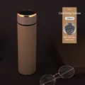 Smart thermos cup with LED temperature display 500ml khaki 304 stainless steel - 16oz / Leather Texture Lid Matte Yellow / No Display