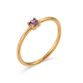 Minimalist 18K gold plated stainless steel ring with round purple gemstone - US 5 / Burgundy