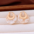 18k gold plated drop earrings featuring marbled acrylic discs and textured metal - White Marble Pattern Ear Buckle (75#)