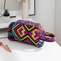 Large capacity makeup bag with geometric pattern and handle in colorful contrast design - Western Style 4 (Vintage Floral)
