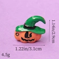 Detail view of resin pumpkin with wizard hat and specific size measurements in inches - Green Hat Pumpkin