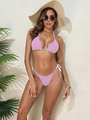 Set bikini a pois rosa con catene di perle e scollo all'americana per vacanze al mare - S / Rosa
