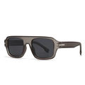 Retro square oversized polarized sunglasses with matte dark grey frame and metal accents - Gray Frame Gray Lens