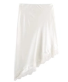 Detail of white satin skirt with elegant lace trim and smooth silky texture finish - XS / White