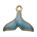 Golden whale tail pendant with blue gradient enamel inlay for DIY jewelry design - Lake Blue Mermaid Tail (9918)