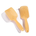 Set of two bright yellow hollow vented hair brushes for professional styling and massage - Square Mosquito Shape / Square Yellow