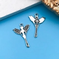 Set of two silver vintage alloy angel pendants with detailed wings for DIY jewelry - Angel 15x22mm
